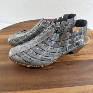 Rieker Sina Woven Low Heel Slingback Pumps Sandals Grey Anti-Stress Wmn's 39/8.5